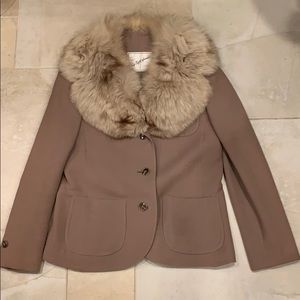 Saks Fifth Avenue Taupe Jacket with Fur Collar
